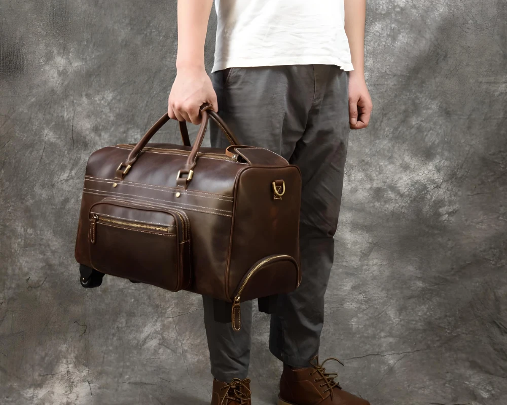 mens leather carry on bag
