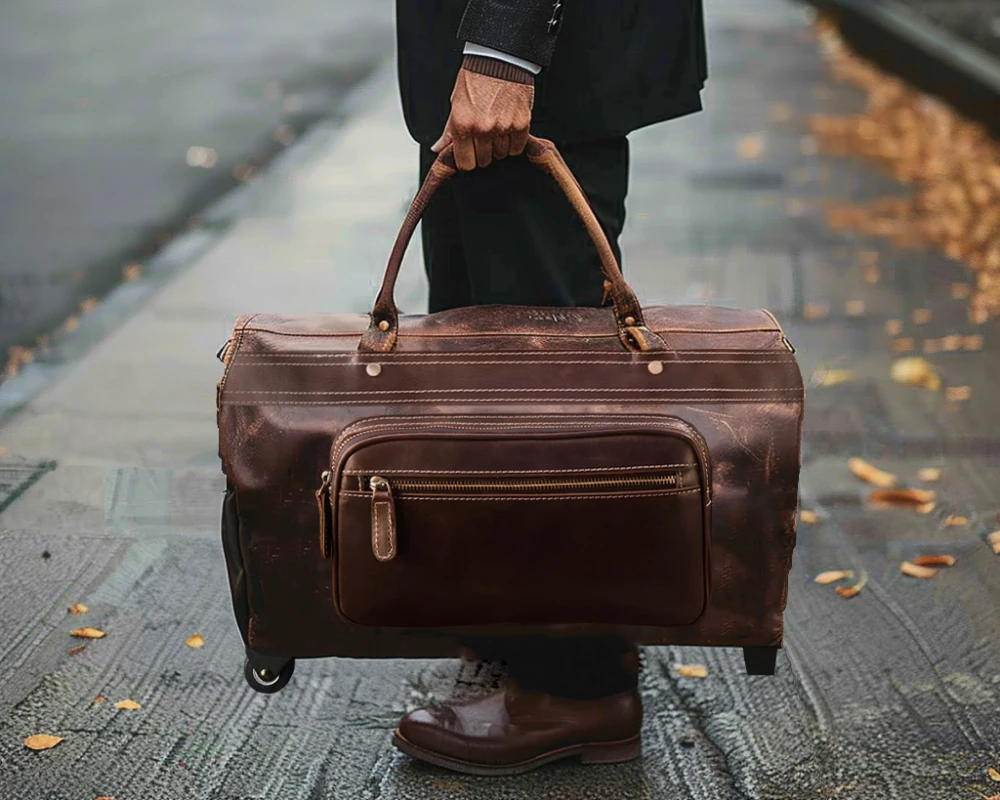 leather carry on bag with wheels